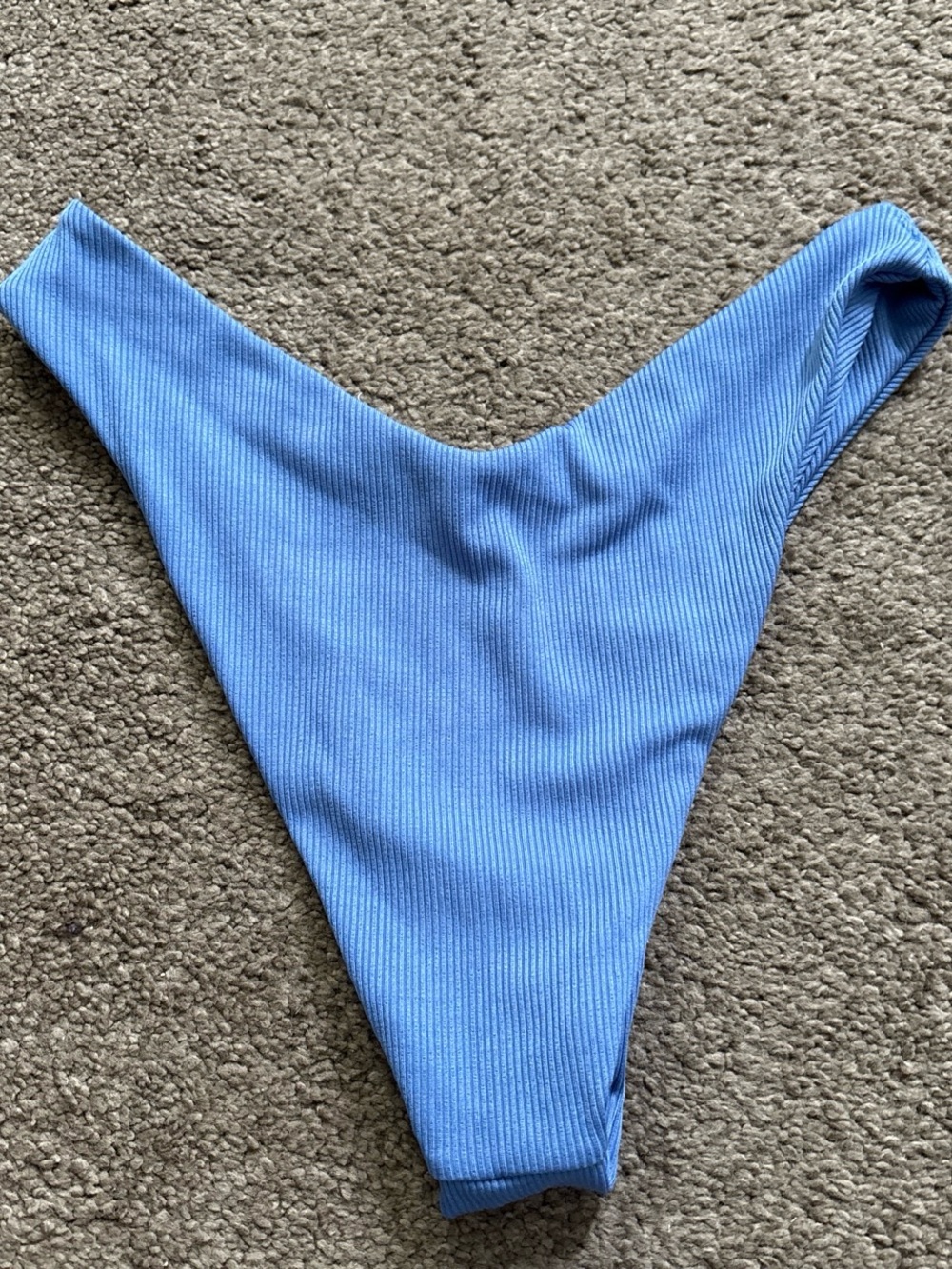 Blue Ribbed High-Cut Bikini Bottom - Picture 2 of 3